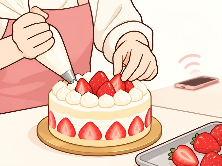 電話が減ってケーキ作りに集中するイラスト